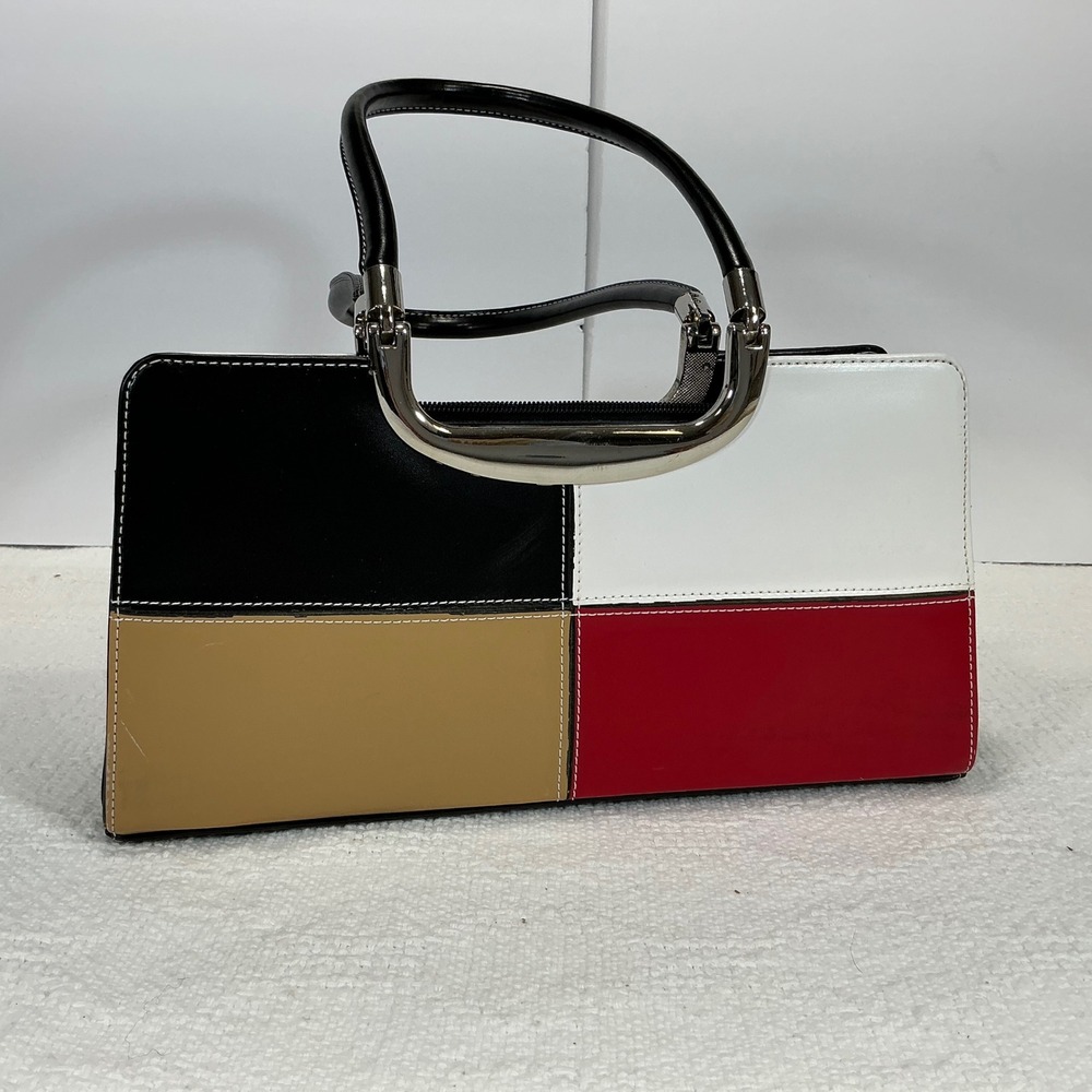 VANI Color‎ Block Satchel Handbag Silver Hardware Top Handle